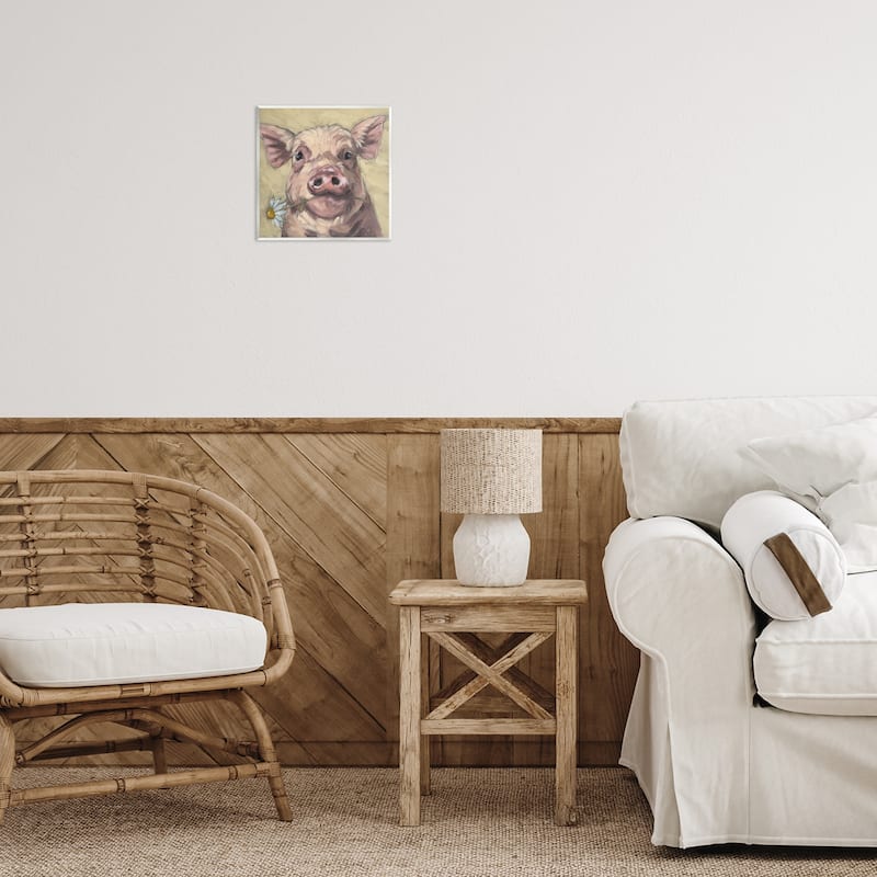 Stupell Pig Holding Daisy Sprig Wall Plaque Art Design By Sara G. Designs