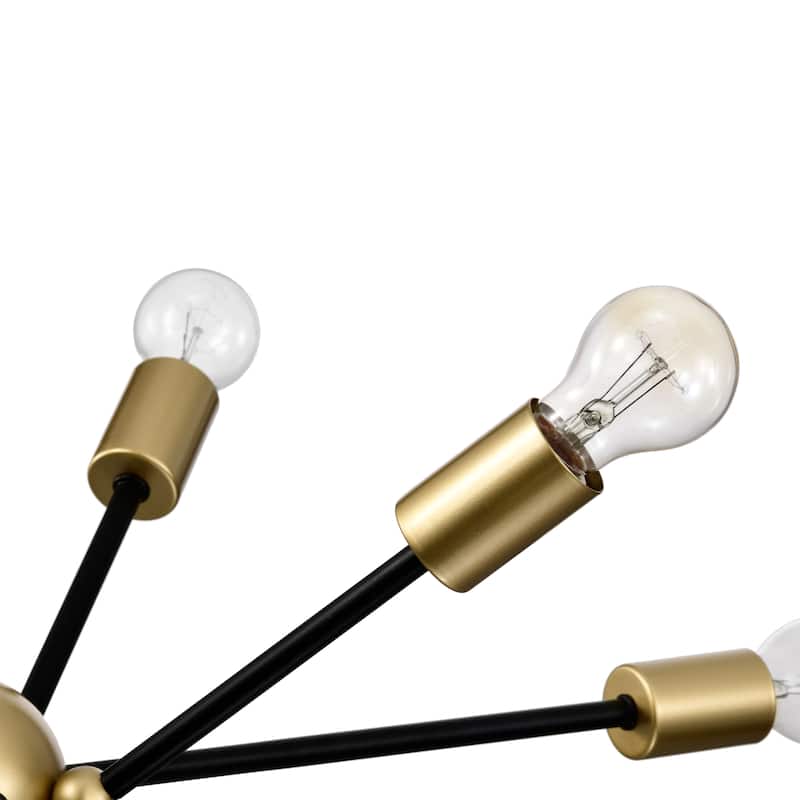Lorena Sputnik Black Base Brushed Brass Finish Industrial Chandelier