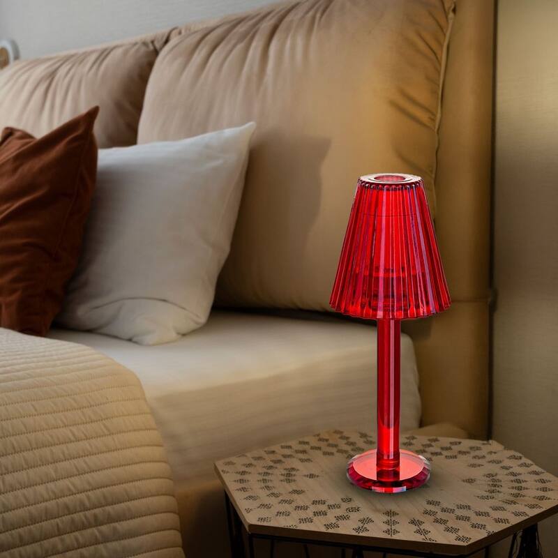 Lya 12" Crystal Glass Candle Lamp With Glass Shade - Red