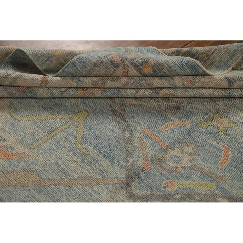 Hand Knotted Oriental 100% Wool Carpet Transitional All-Over Navy Blue & Blues Oushak Area Rug - 16' 3'' X 11' 7''