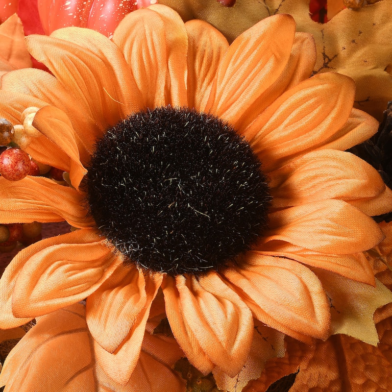 National Tree Company Hanging Basket with Ivy Leaves, 3 Sunflowers, 3 Cones, 3 Berries, 3 Gourds & 1 Pumpkin, 18 inches - 18 in