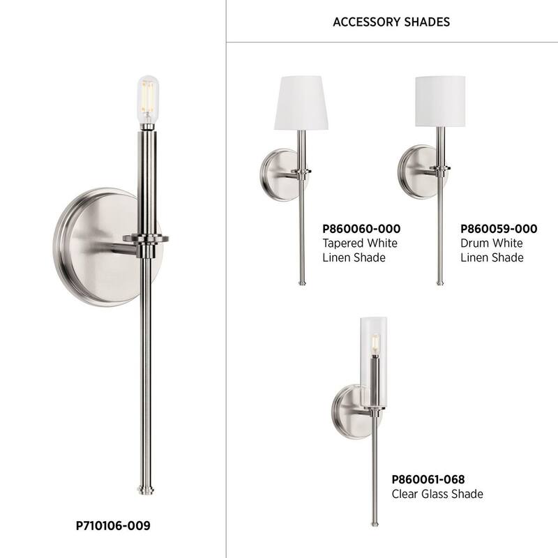 Elara Collection One-Light New Traditional Brushed Nickel Wall Light - 5.75 in x 4.37 in x 16.62 in