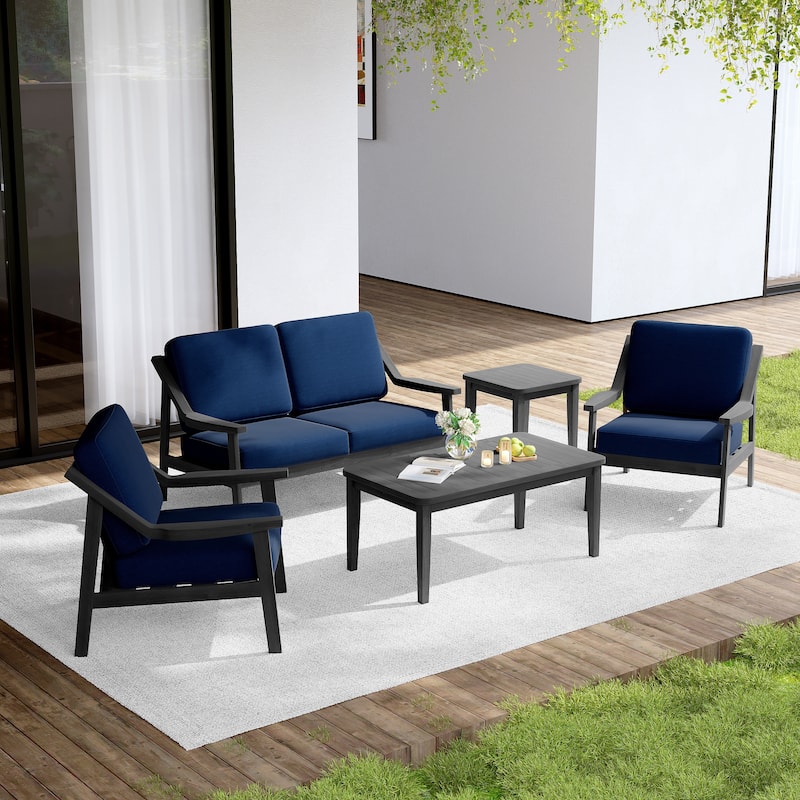 Outdoor Conversation Set Patio Cushioned Chair, Loveseat with Tables