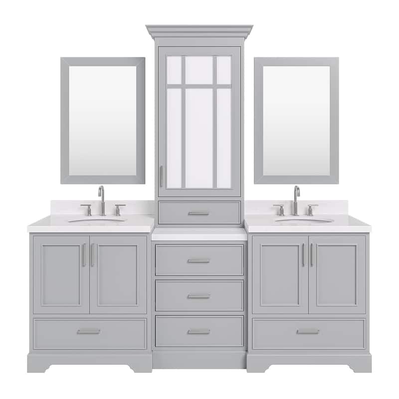 Ariel M085DCQO Stafford 84" Free Standing Double Basin Vanity Set with - Grey