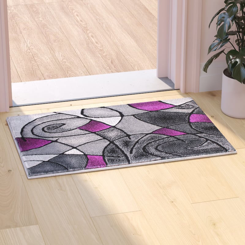 Modern Olefin Accent Area Rug - Abstract Pattern - 2' x 3' - Purple
