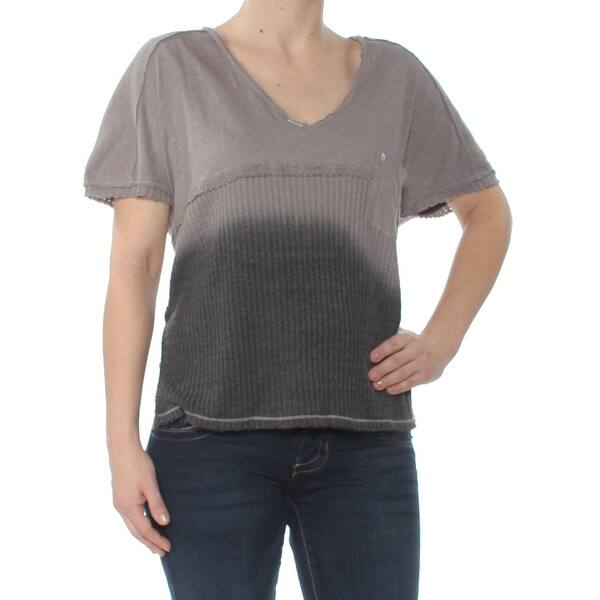 Free People Womens Gray Dip Dye T Shirt Short Sleeve V Neck Top Size Xs