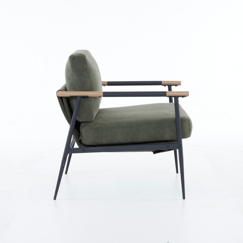 Chenille Fabric Armchair, Retro Leisure Accent Chair with Extra Soft Padded and Cushion