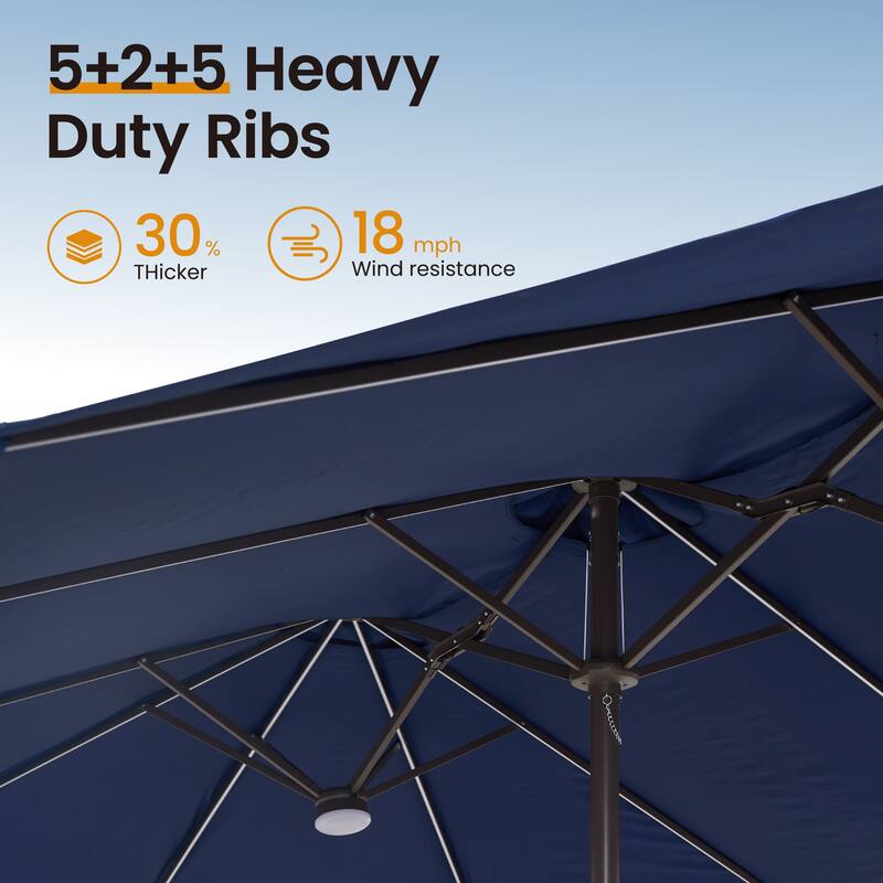 ​OVIOS 15ft Double Side Patio Outdoor Umbrella with Crank & LED Light