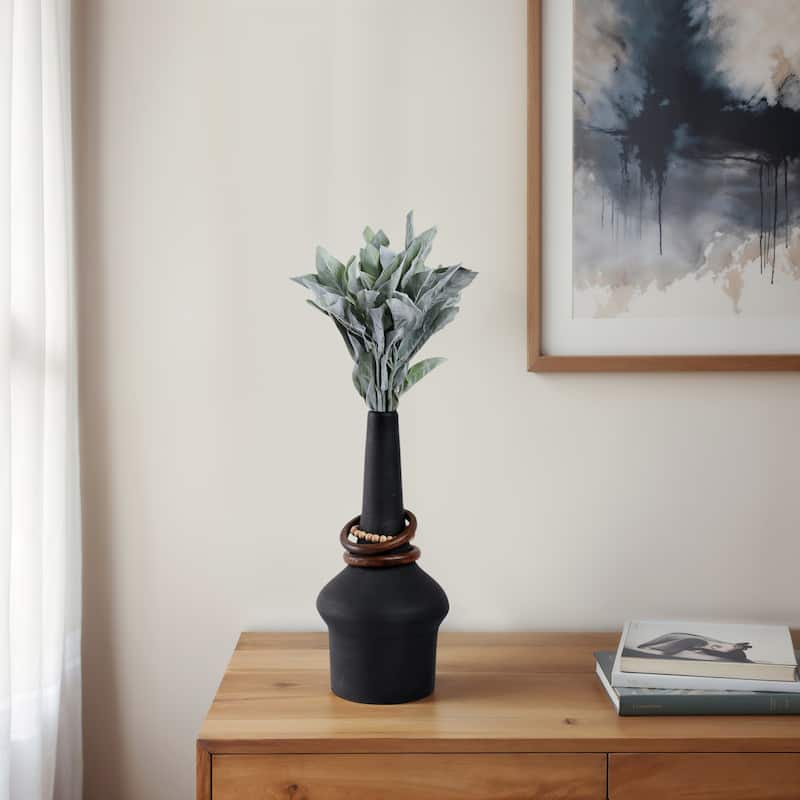 Metal Wood Decorative Vase Sculptural Silhouette Removable Rings - 7" x 7" x 18"