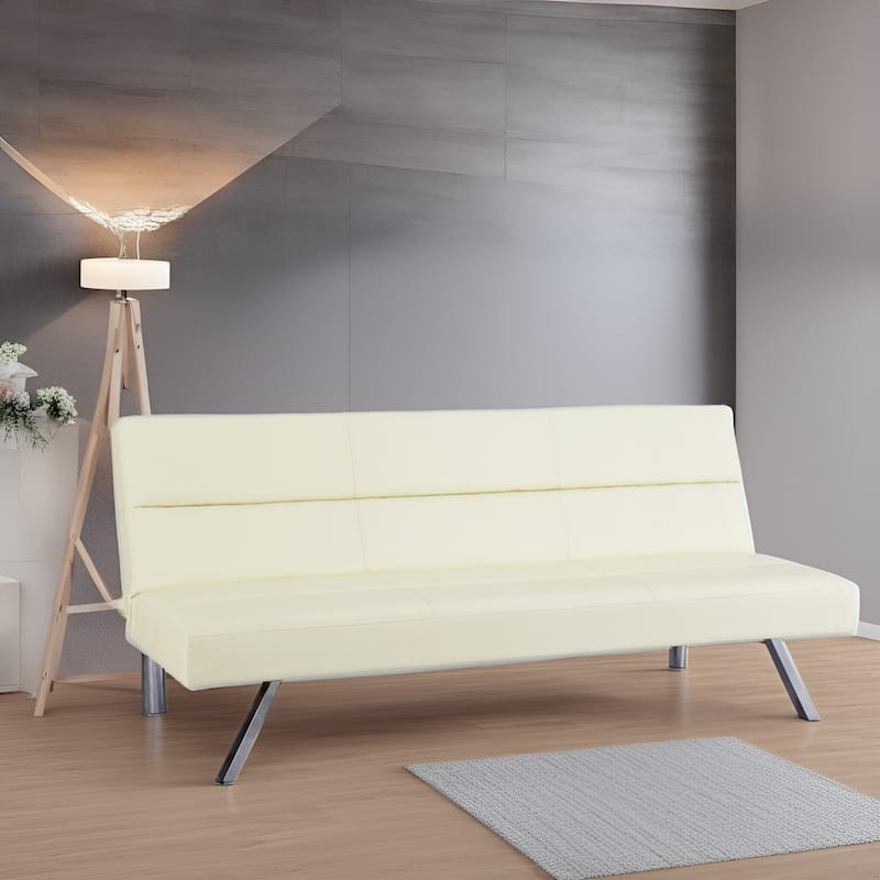 Convertible Faux Leather Futon Sofa Bed - Modern Folding Reclining Couch with Chrome Legs for Small Spaces