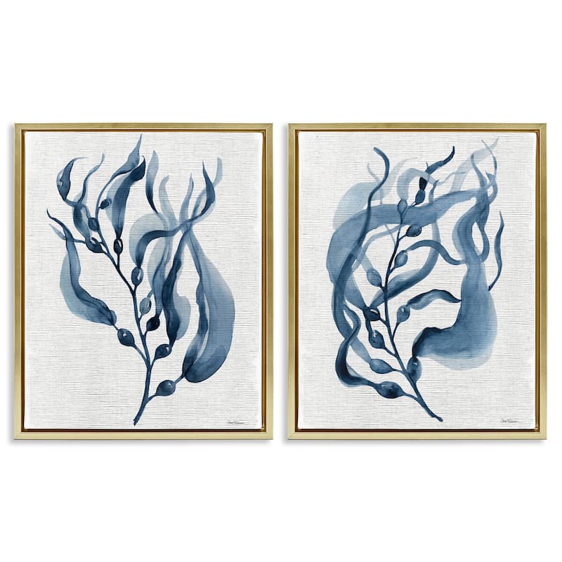 Stupell Fluid Blue Herbs Framed Floater Canvas Wall Art Design By Carol Robinson (Set of 2) - 25 x 31 - Gold