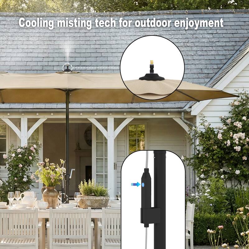15 FT Double-Sided Patio Umbrella with Base Included, Electric Misting System 4-Level Wind Resistant Outdoor Market Umbrella