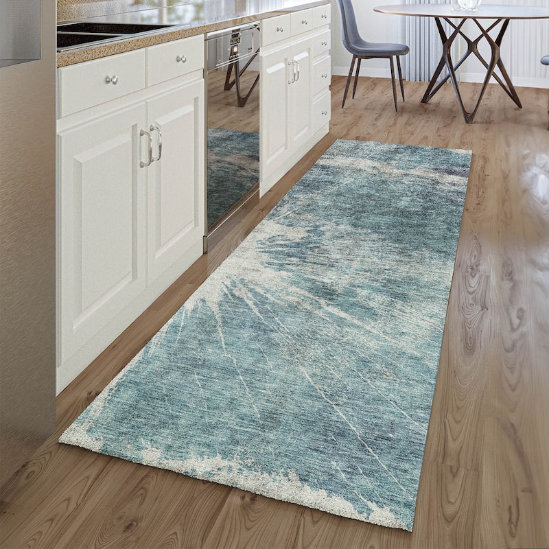 Premium Washable Super Soft Abstract Woodgrain Mayfield Rug - Teal - 2' 3" x 7' 6" - Runner