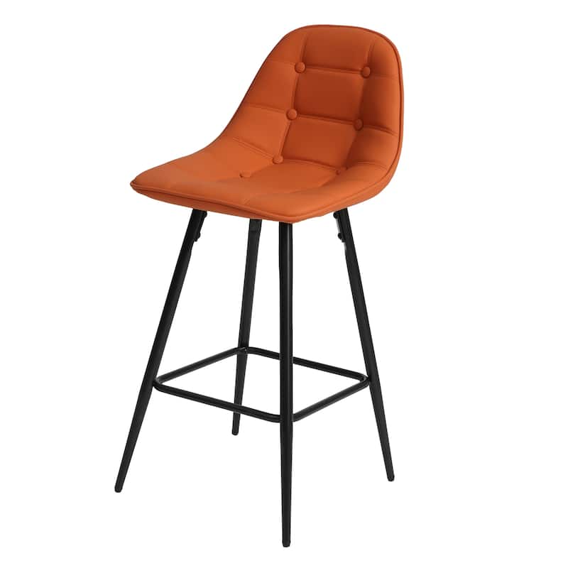 Bar Stools Set of 2, Faux Leather Counter Height Chair 25.5" Armless Bar Chairs w/Footrest, Kitchen Island Counter Stool, Orange