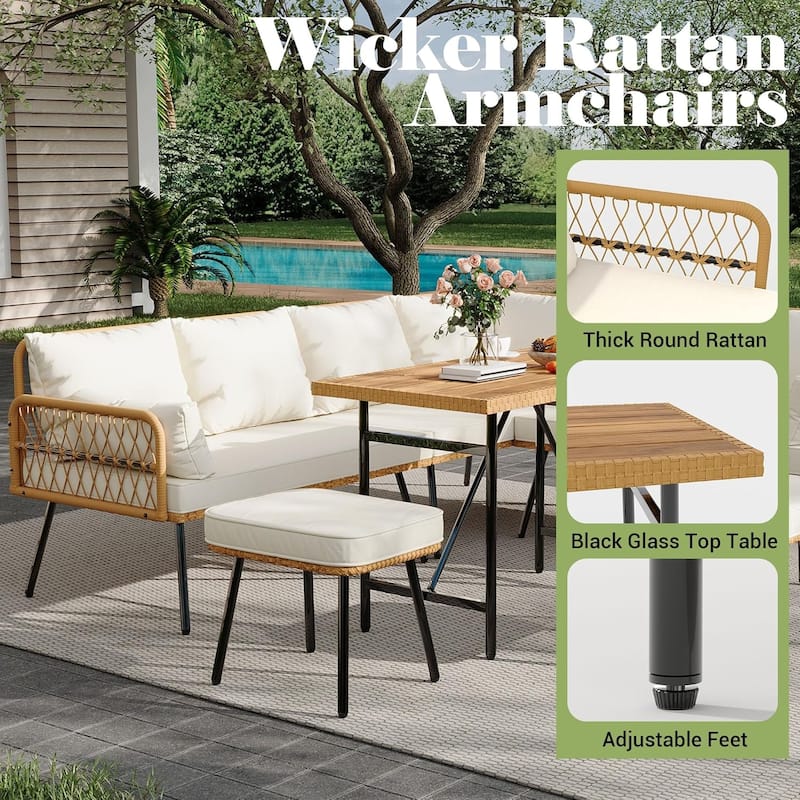6 Pieces Patio Furniture Set, Outdoor Wicker Rattan