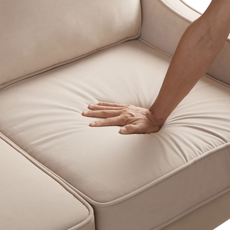 Modern Velvet Upholstered 3 Seater Sofa with Scooped Armrest/Wood legs