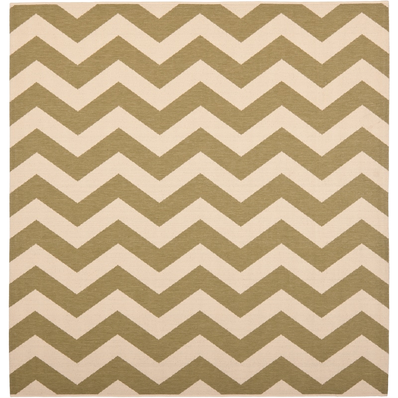 SAFAVIEH Courtyard Joycelyn Indoor/ Outdoor Waterproof Patio Backyard Rug - 6'7" Square - Green/Beige