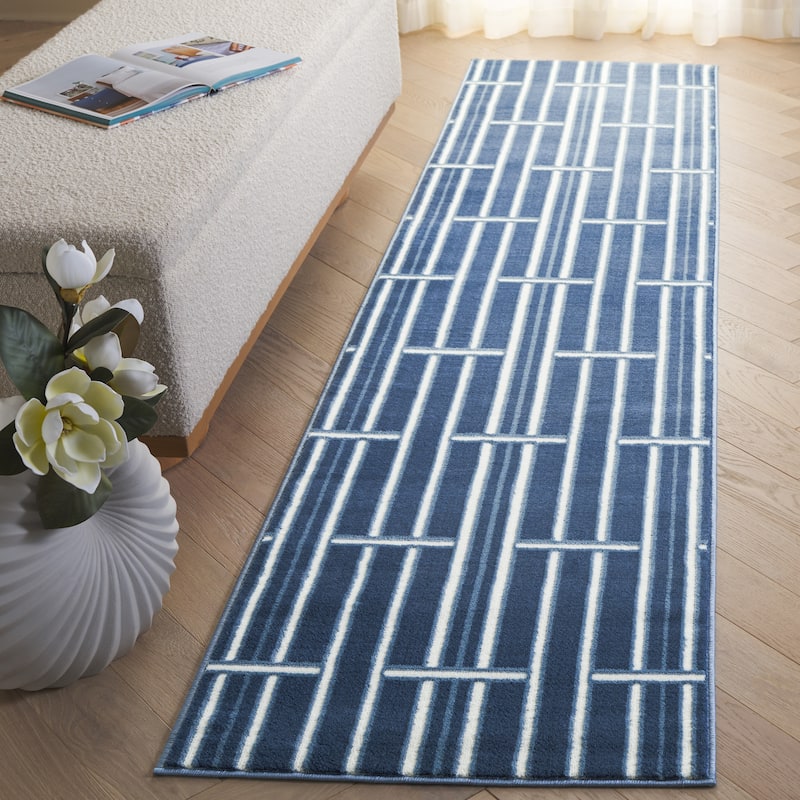 SAFAVIEH Groove Ageeth Modern Checkered Rug - 2'3" x 8' Runner - Blue/Ivory