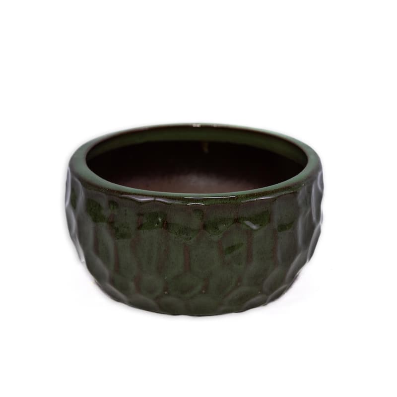Antique Green Ceramic Planter Set of 3 - 15" Square Low-Profile Plant Pots with Drainage Holes