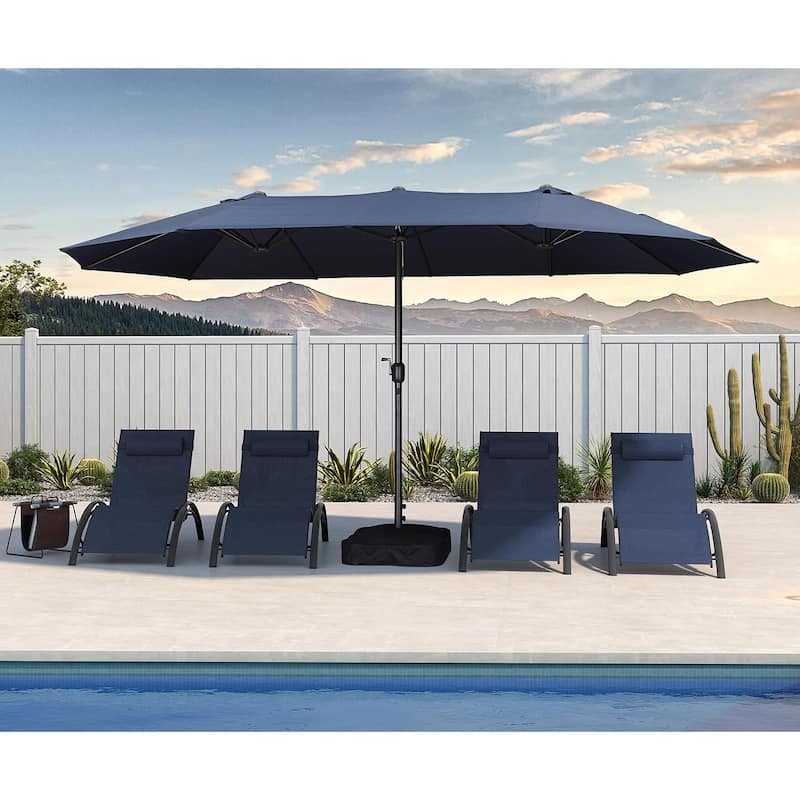 PURPLE LEAF 15ft Patio Market Umbrella with Lights OR Without lights and Base Double-Sided Rectangle Outdoor Table Sun Umbrellas