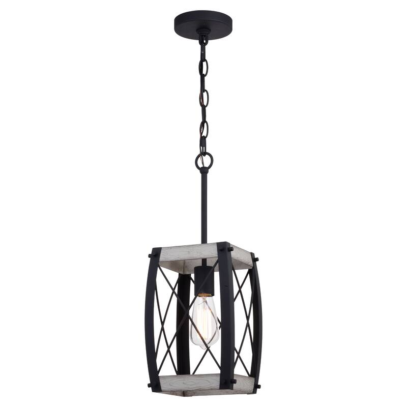 Montclare Black and White Ash Wood Farmhouse Cage Pendant Ceiling Light
