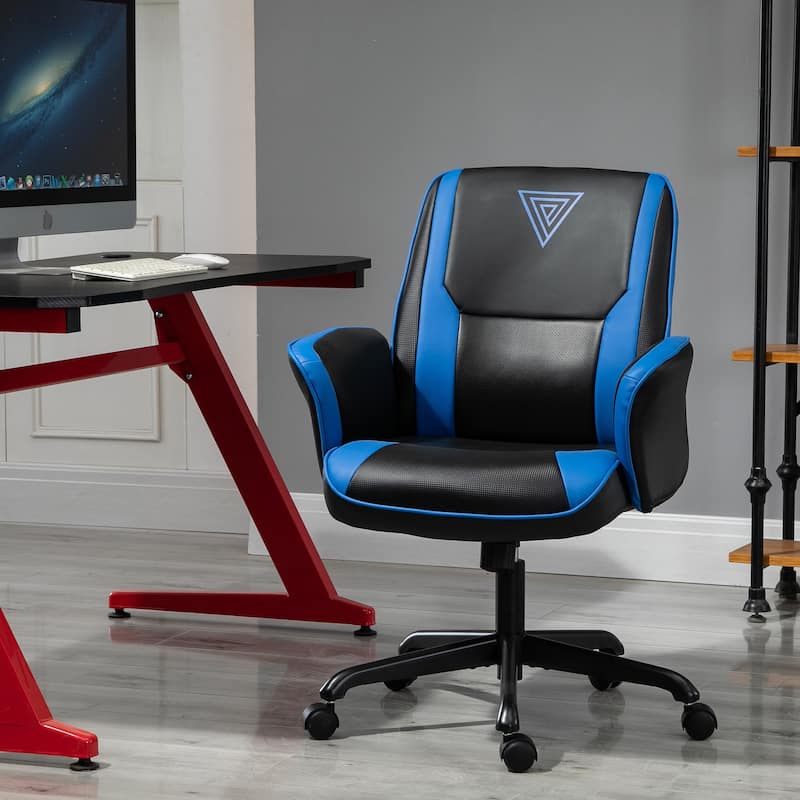 Vinsetto Office Chair Breathable Faux Leather Adjustable Height with Wheels, Armrest, Mid Back Home Racing Gaming Style