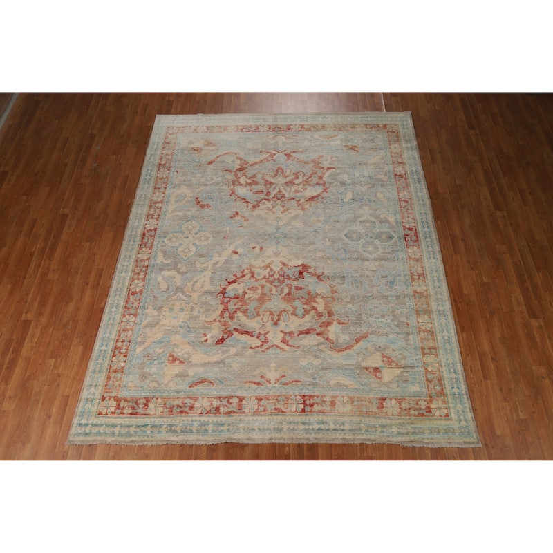 Vegetable Dye Oushak Turkish Rug Handmade Floral Wool Carpet - 8'2"x 10'2"