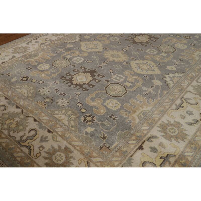 All-Over Oushak Indian Area Rug Hand-Knotted Wool Carpet - 8'1" x 9'11"