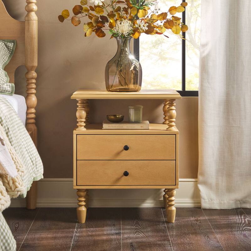 Walker Edison Easy Assembly Solid Wood 2-Drawer Nightstand - Natural