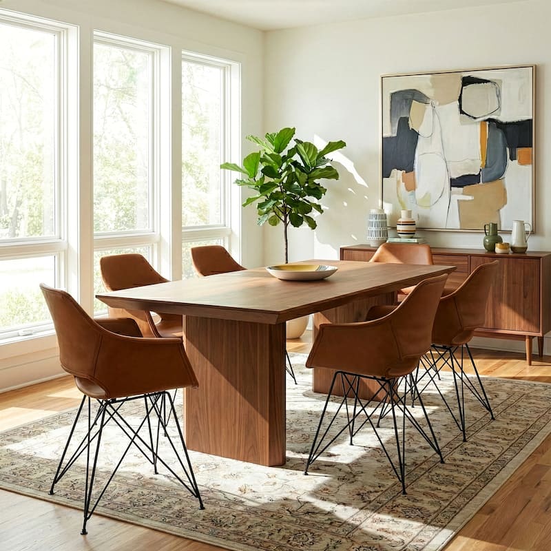 Alora Retro Modern Caramel-brown Arm Chair with Black Legs (Set of 2)