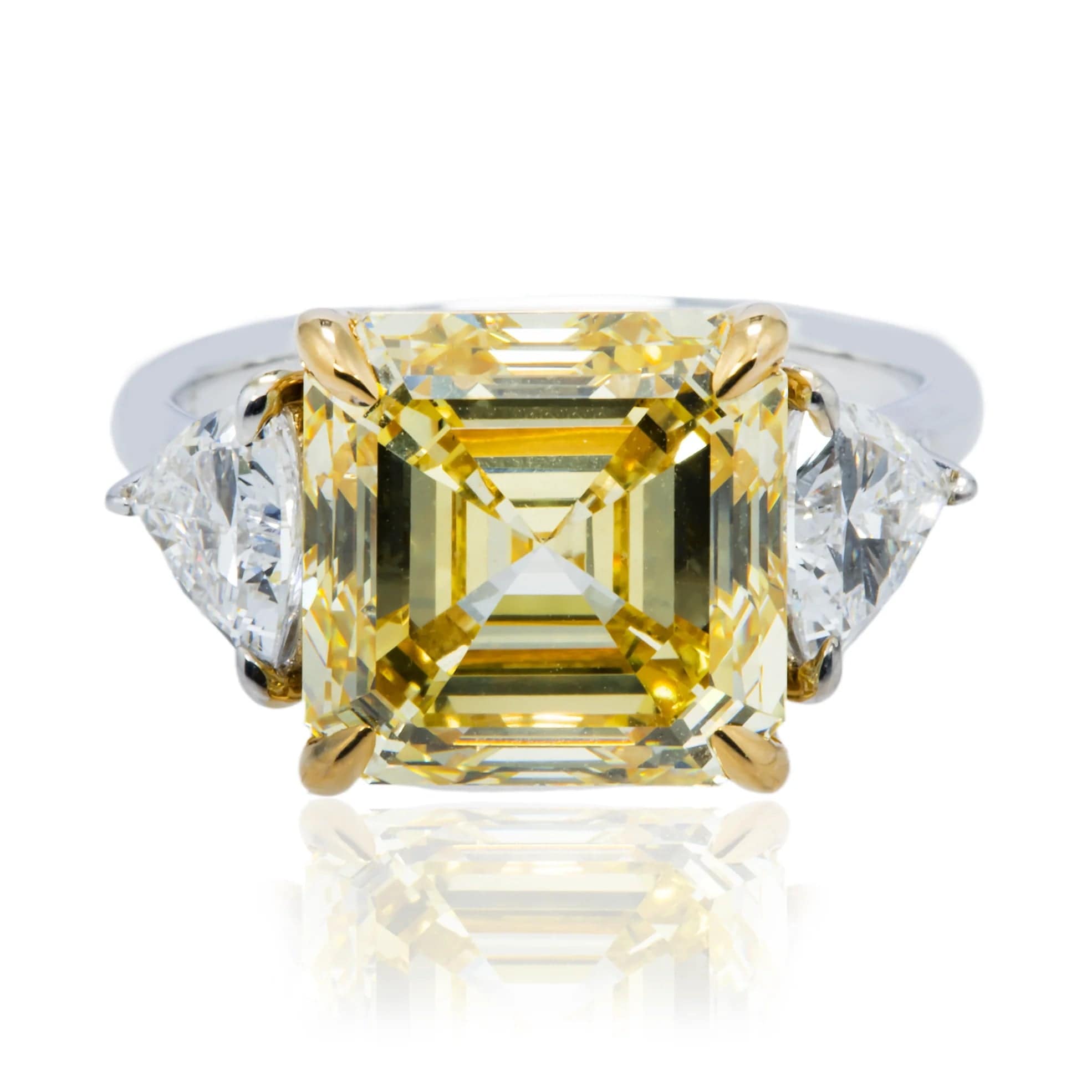 House Of Leon 18K Two Tone 7.52ct Asscher Fancy Yellow Diamond Ring 8.77ctw IGI