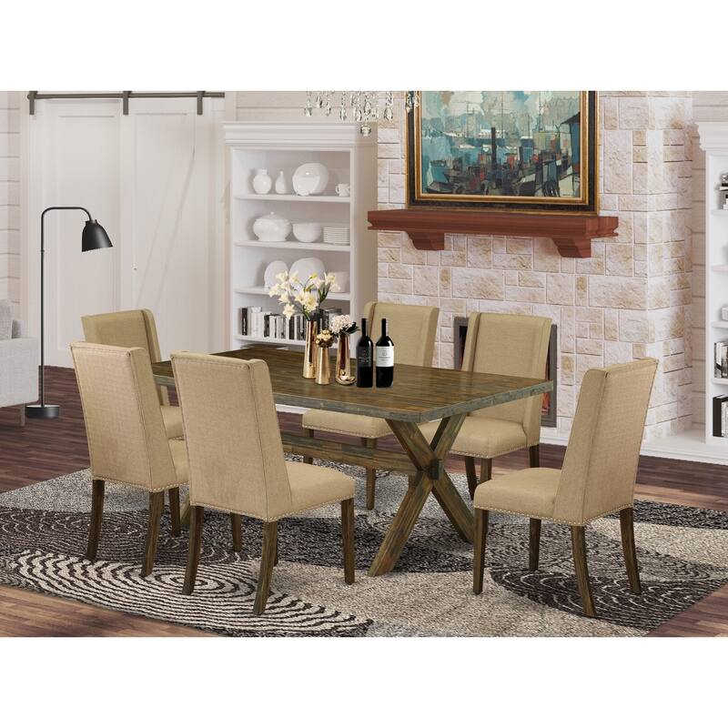 Small Dining Table Set - 7 Piece Dining Room Set with 6 Chairs - Hardwood Table and Chair Set - 72
