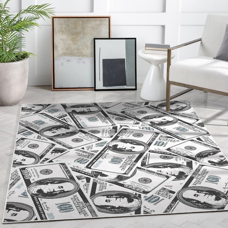 Well Woven Money Dollar Stacked Modern Machine Washable Area Rug