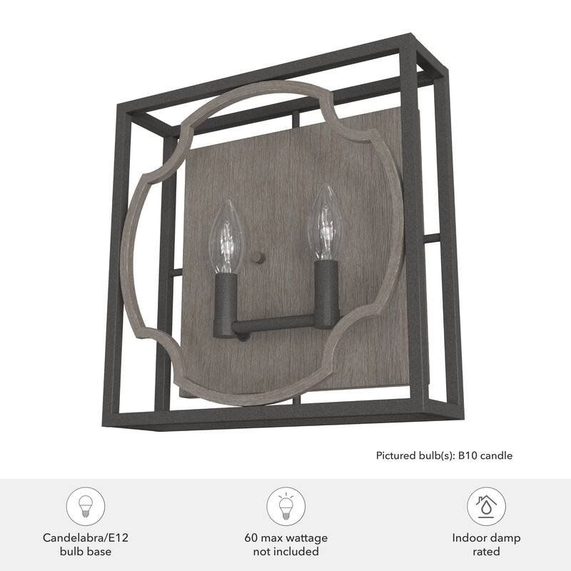 Hunter Stone Creek 2-Light Wall Sconce - Bathroom, Hallway, Laundry - Farmhouse, Rustic, Transitional - Damp Rated!