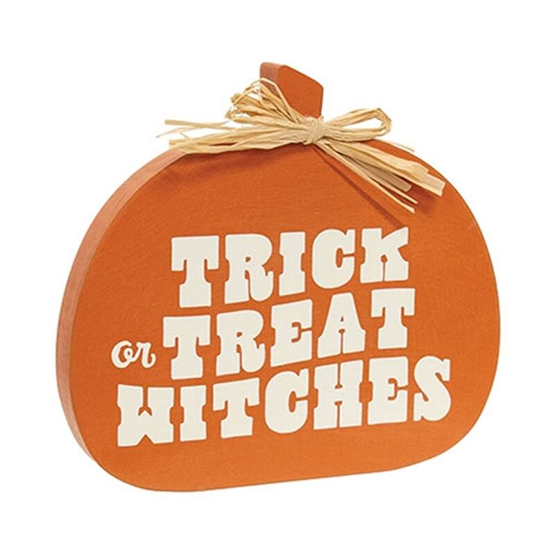 2-Sided Wooden Pumpkin Sitter Fall Sweet Fall Trick Or Treat - 6.50” x 0.75” x 6”