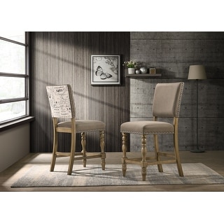 Roundhill Furniture Birmingham Script Printed Driftwood Finish Counter Height Dining Chair with Nail head, Set of 2