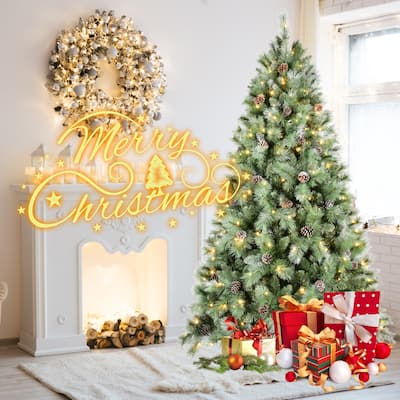 Spray White Christmas Tree with Decorations and Lights