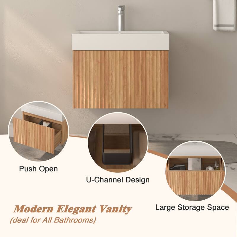 GDF Studio - Alexender Minimalist Design Wall-Mounted Floating Bathroom Vanity with Integrated Basin and Beveled-Edge Handles