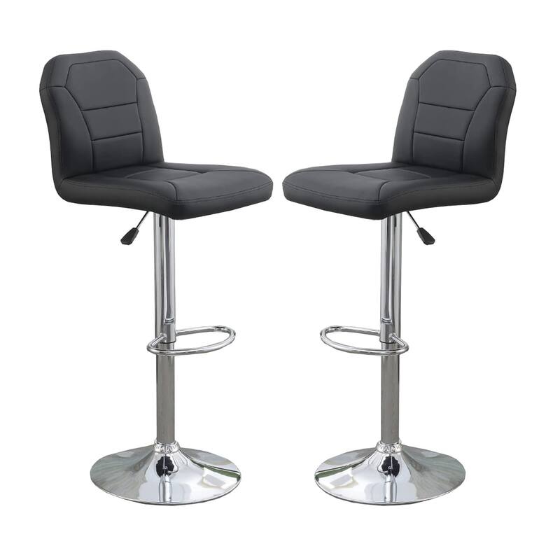 Adjustable Bar stool Chair Black Faux Leather Clean Lines Seat Chrome Base Modern Set of 2 Chairs / Bar Stool
