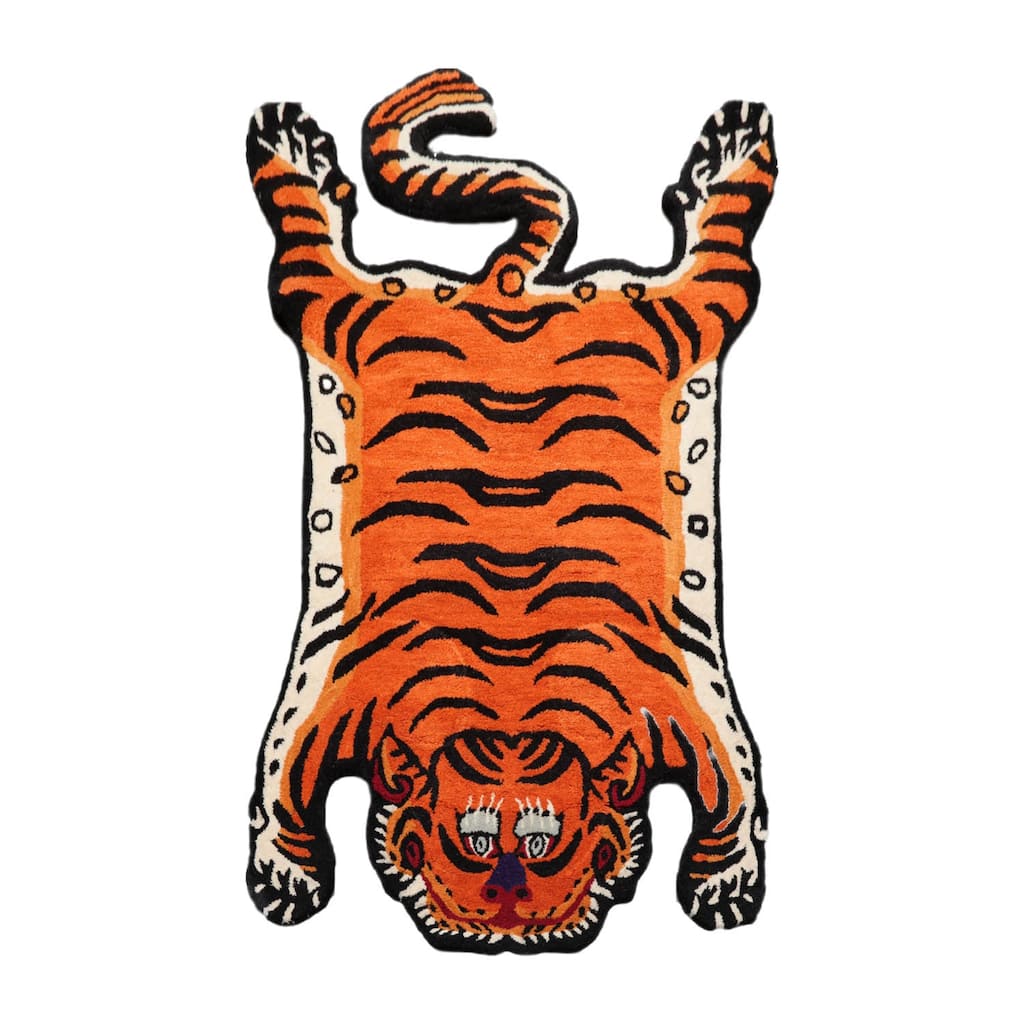 Hand Tufted Hand Made Wool Tiger Novelty Oriental Area Rug Orange - 3' x 5'