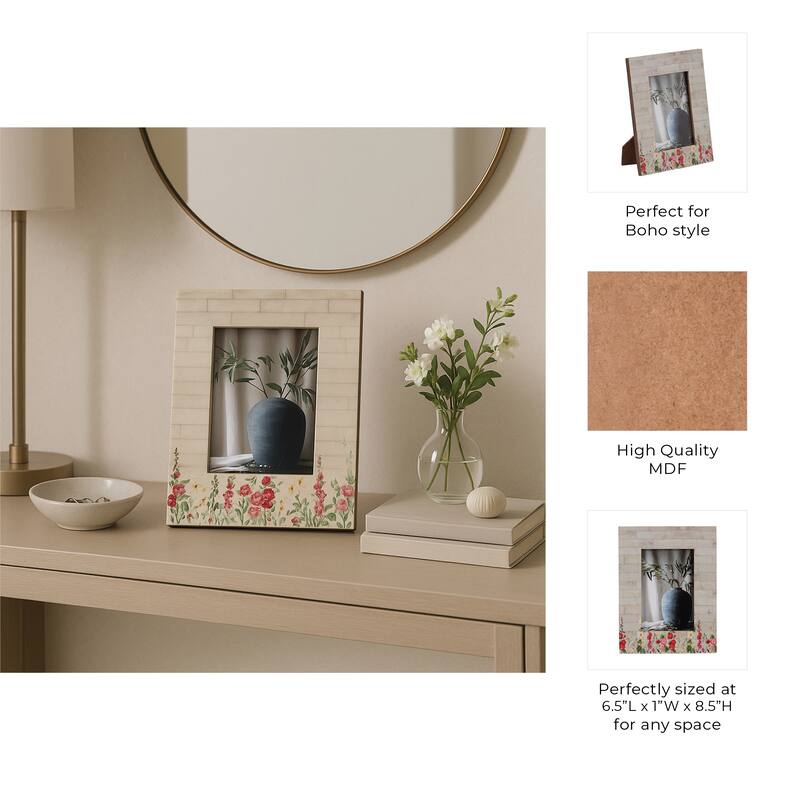 Wood Resin Flower Field Photo Frame - Ivory