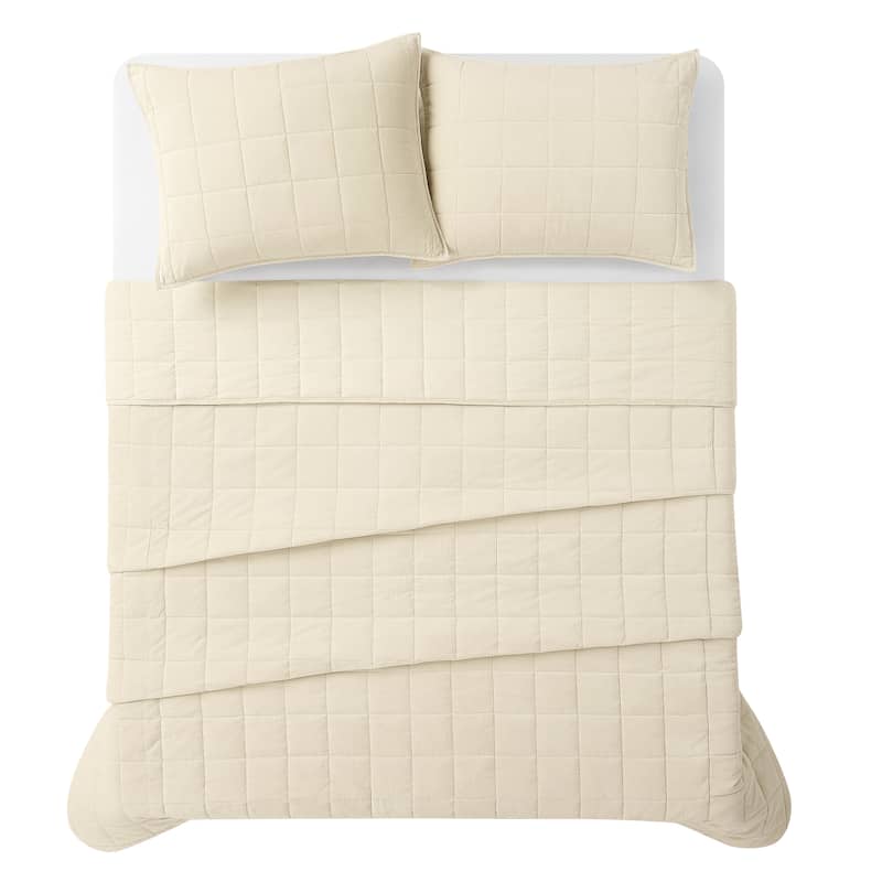 Brooklyn Loom Matte Cotton Velvet Box Stitch Quilt Set