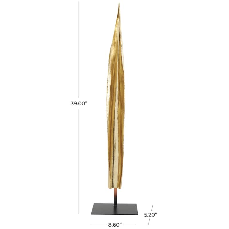 Polystone Leaf Slim Abstract Decorative Sculpture with Black Metal Stand - Gold - Roche River Decor
