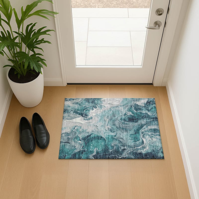 Premium Washable Super Soft Modern Chic Mayfield Rug - Teal - 1'8" x 2'6"