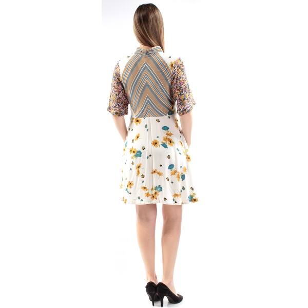 Shop Free People Womens Ivory Floral 3 4 Sleeve V Neck Mini A Line