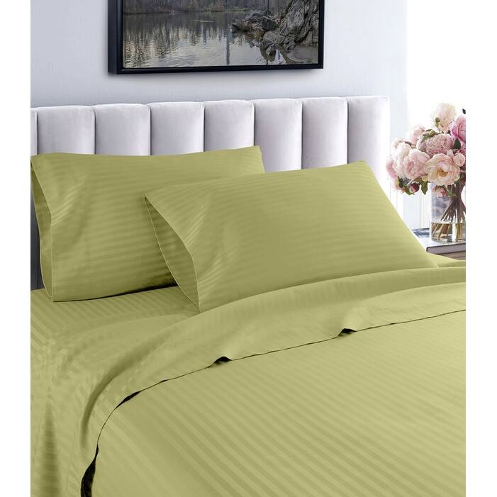 Striped 1200 TC Egyptian Cotton Deep Pocket Bed Sheet Set - Sage - Queen