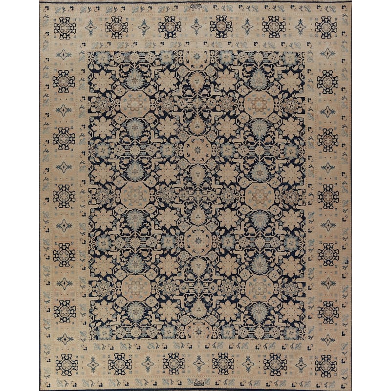 Hand Knotted Oriental 100% Wool Carpet Traditional All-Over Navy Blue & Blues Ziegler Area Rug - 9' 9'' X 8' 3''