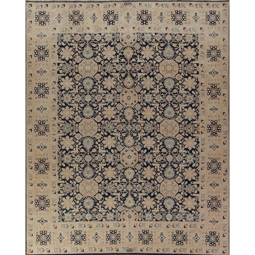 Hand Knotted Oriental 100% Wool Carpet Traditional All-Over Navy Blue & Blues Ziegler Area Rug - 9' 9'' X 8' 3''