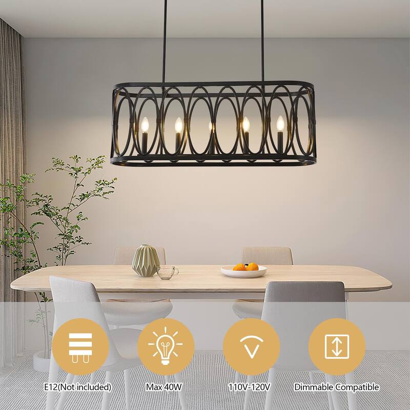 Rustic Metal Oval - Ring 5 - Light Kitchen Island Linear Chandelier