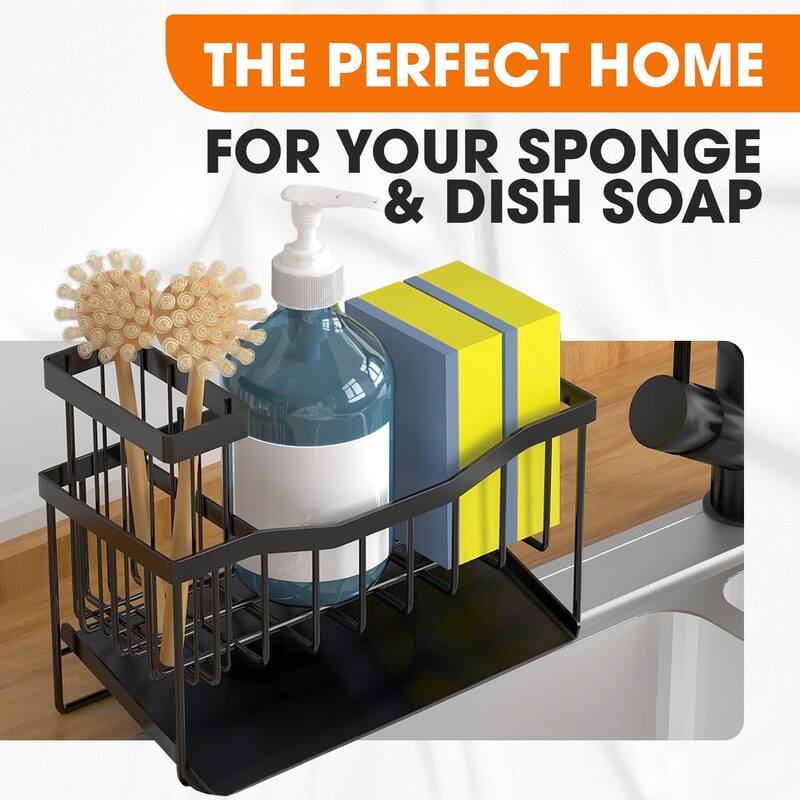 Cheer Collection Sink Caddy Sponge Holder with Drain Tray and Brush Organizer